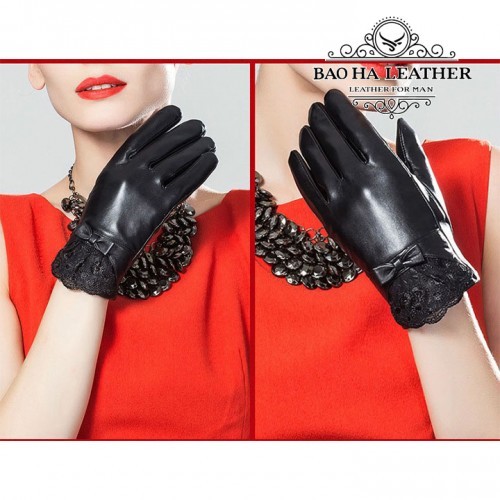 Găng tay nữ da cừu phối ren - BHY5122 - Nữ tính nhẹ nhàng, rất ôm tay