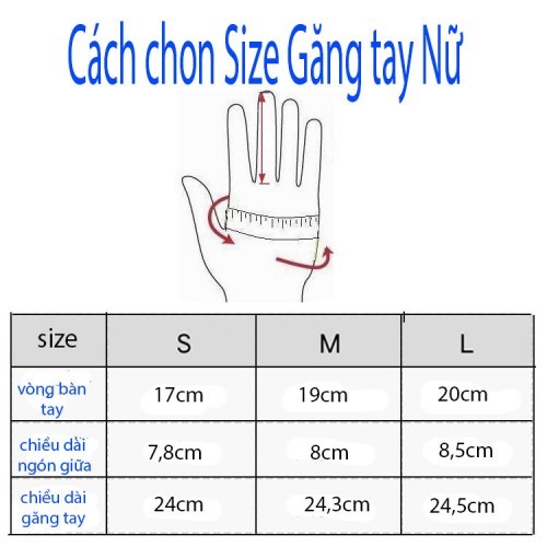 Các chọn size găng tay da nữ tại Dabaoha,com