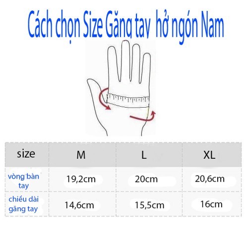Cách chọn size găng tay da nam hở ngón