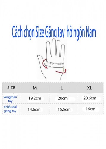 Cách chọn size găng tay hở ngón nam 
