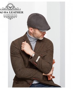 Mũ nồi nam da cừu phối len cao cấp BH15 Nâu đậm