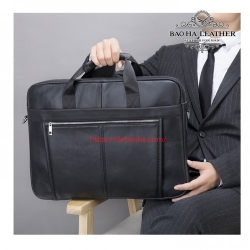 Cặp nam đựng laptop 17inch da bò BHM5013 Đen