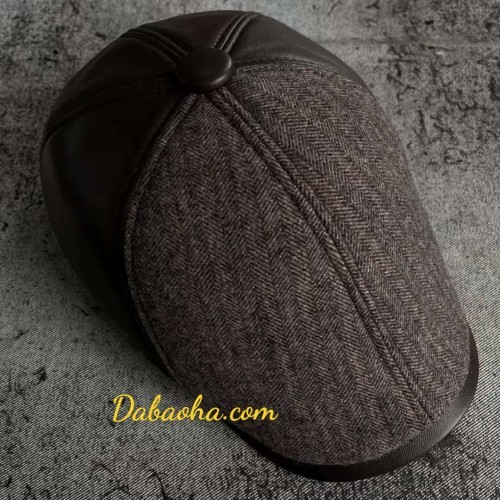 Mũ beret da cừu phối vải da sang đẹp, giữ ấm tốt