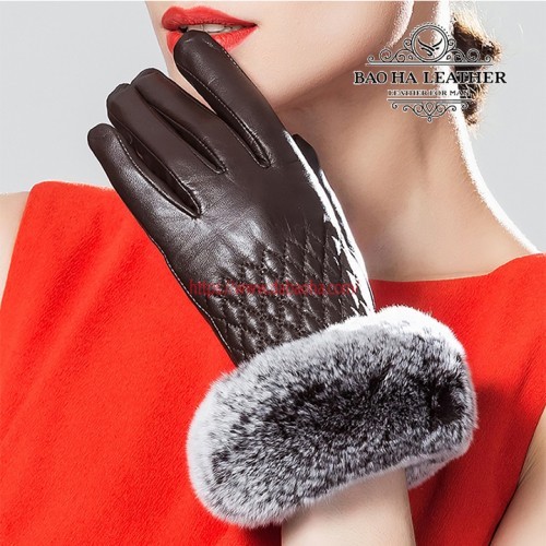 Bao tay nữ da cừu cao cấp cổ lông BHY5422N Nâu cà phê