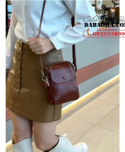 Túi nữ đeo chéo nhỏ da bò trơn BHM016 màu Nâu cà phê