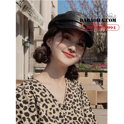 Mũ beret nữ da cừu dập nổi cao cấp BHY1912A phong cách Sang chảnh 