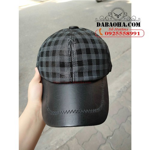 Mũ lưỡi trai nam đan kẻ ô vuông BHY2073 Da cừu thật