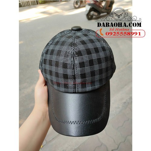 Mũ lưỡi trai nam đan kẻ ô vuông BHY2073 Da cừu thật