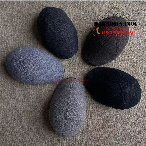 Mũ beret nam da cừu phối vải dạ kẻ BHY163