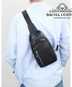 Túi da bò đeo trước ngực BHM9104 Đơn giản, tiện dụng đeo sau lưng